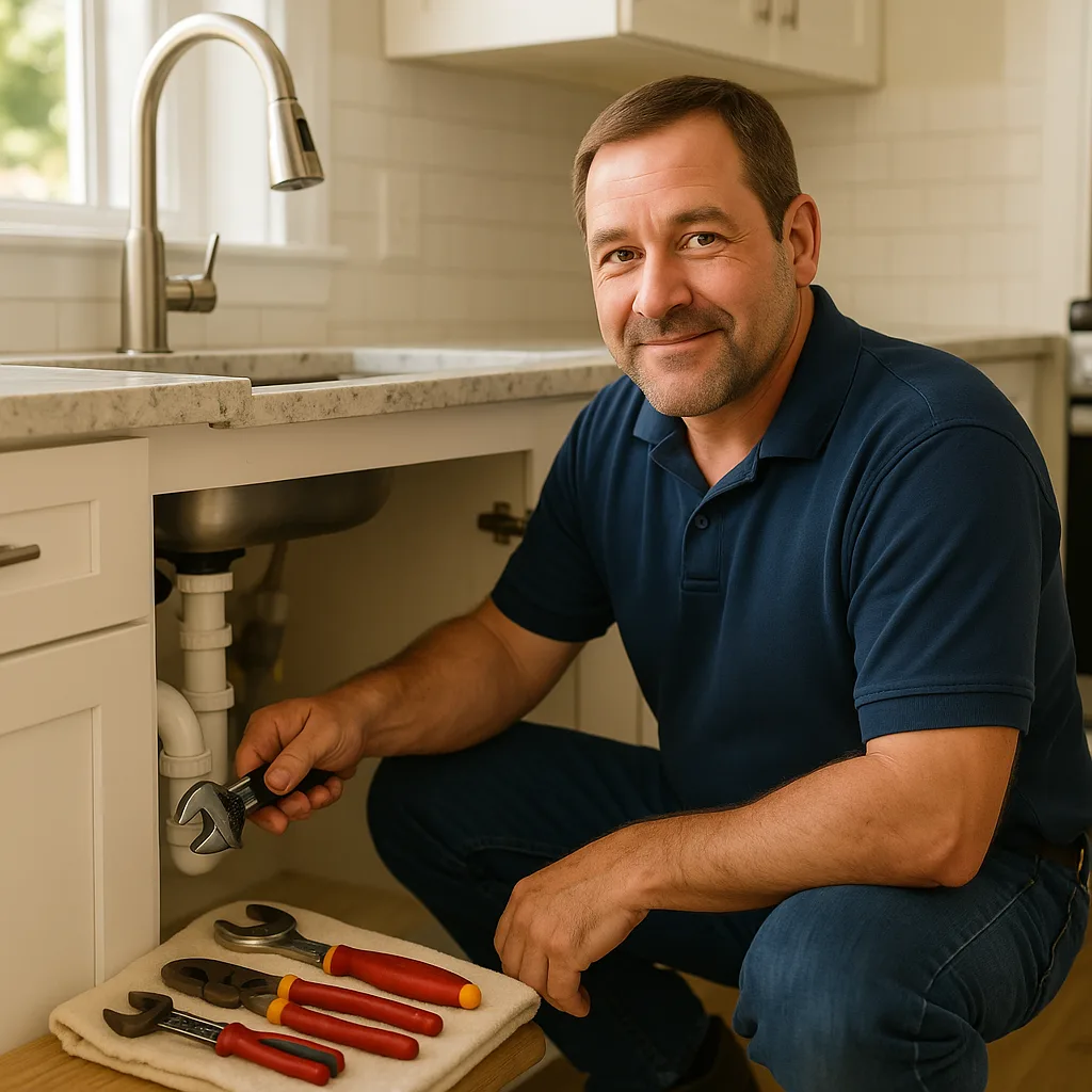 Schichtel Plumbing owner working under a kitchen sink